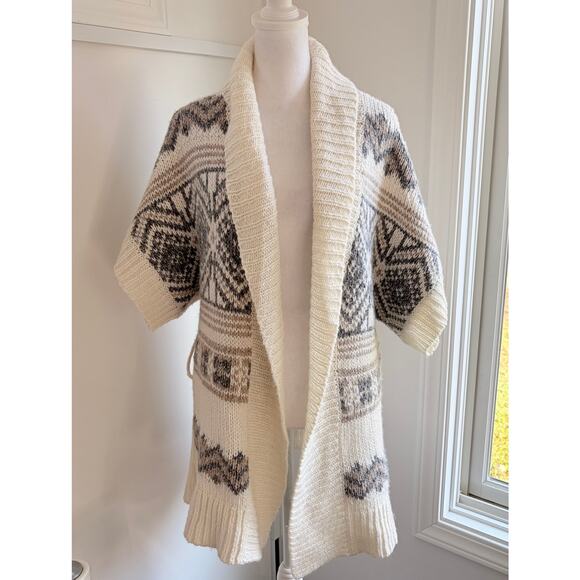 Old Navy Wool Blend Fair Isle Open Front Sweater Shawl Medium Short Sleeve - Picture 1 of 7
